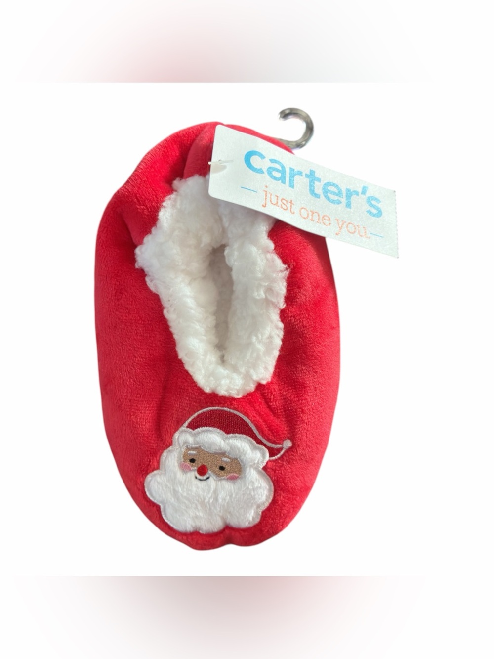 Carter's Red Baby Santa Slipper with White Faux-Fur Lining-Size 4/5
